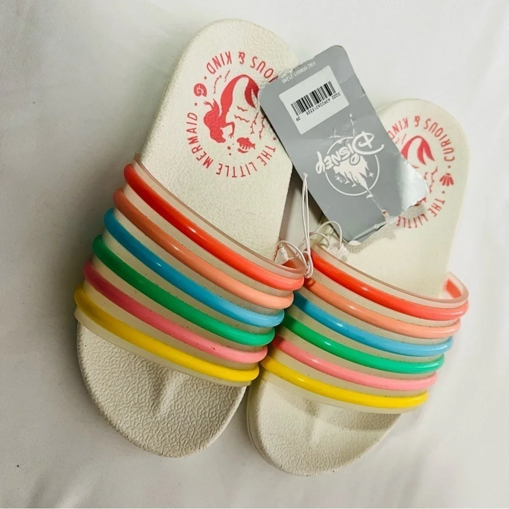 Disney Girls 11/12 Little Mermaid Slide Sandals Colorful “Curious & Kind” NWT